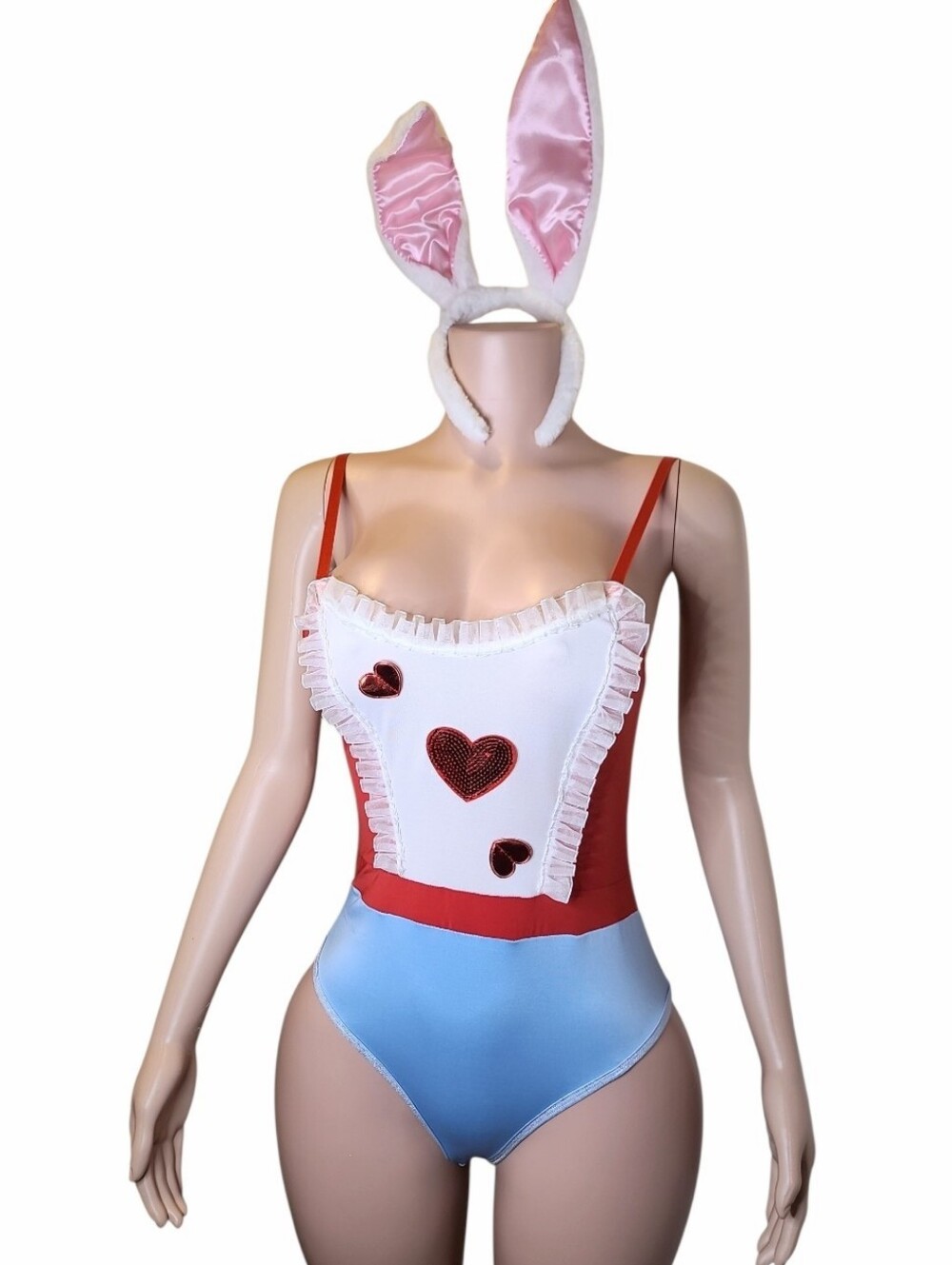 Alice White Rabbit Body Suit Cosplay Costume With New Bunny Ears & Gloves (L)